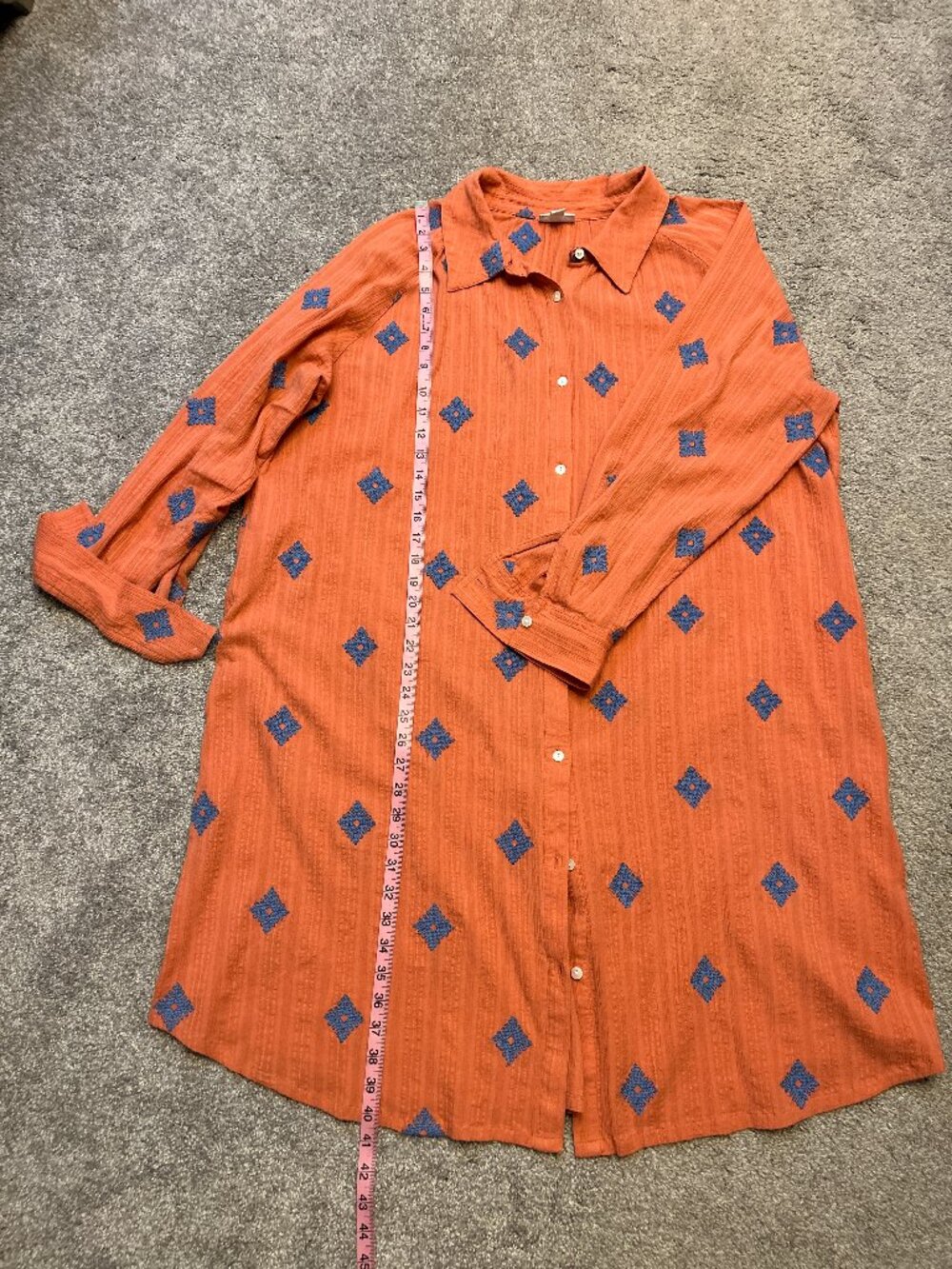 Pure Jill J Jill Terracotta Embroidered Shirt Dress Gauze Cotton Button Up 2X - Picture 6 of 8